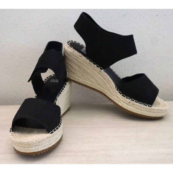 Eileen Fisher Women's Sz 8.5M Black Weslia Jute Wrapped Wedge Sandals SIB - Picture 1 of 10